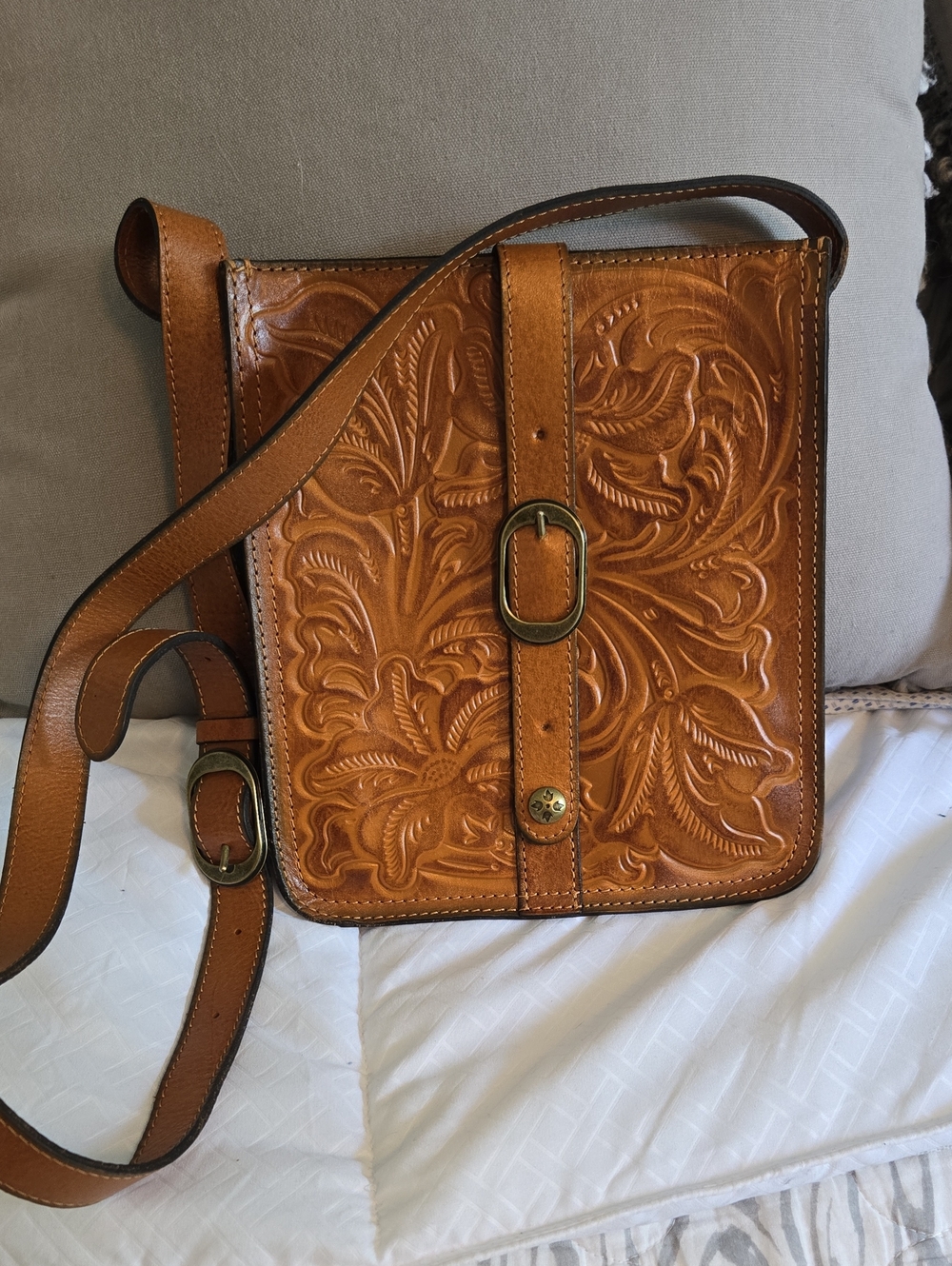 Patricia Nash Tooled Leather Crossbody Bag in Tan